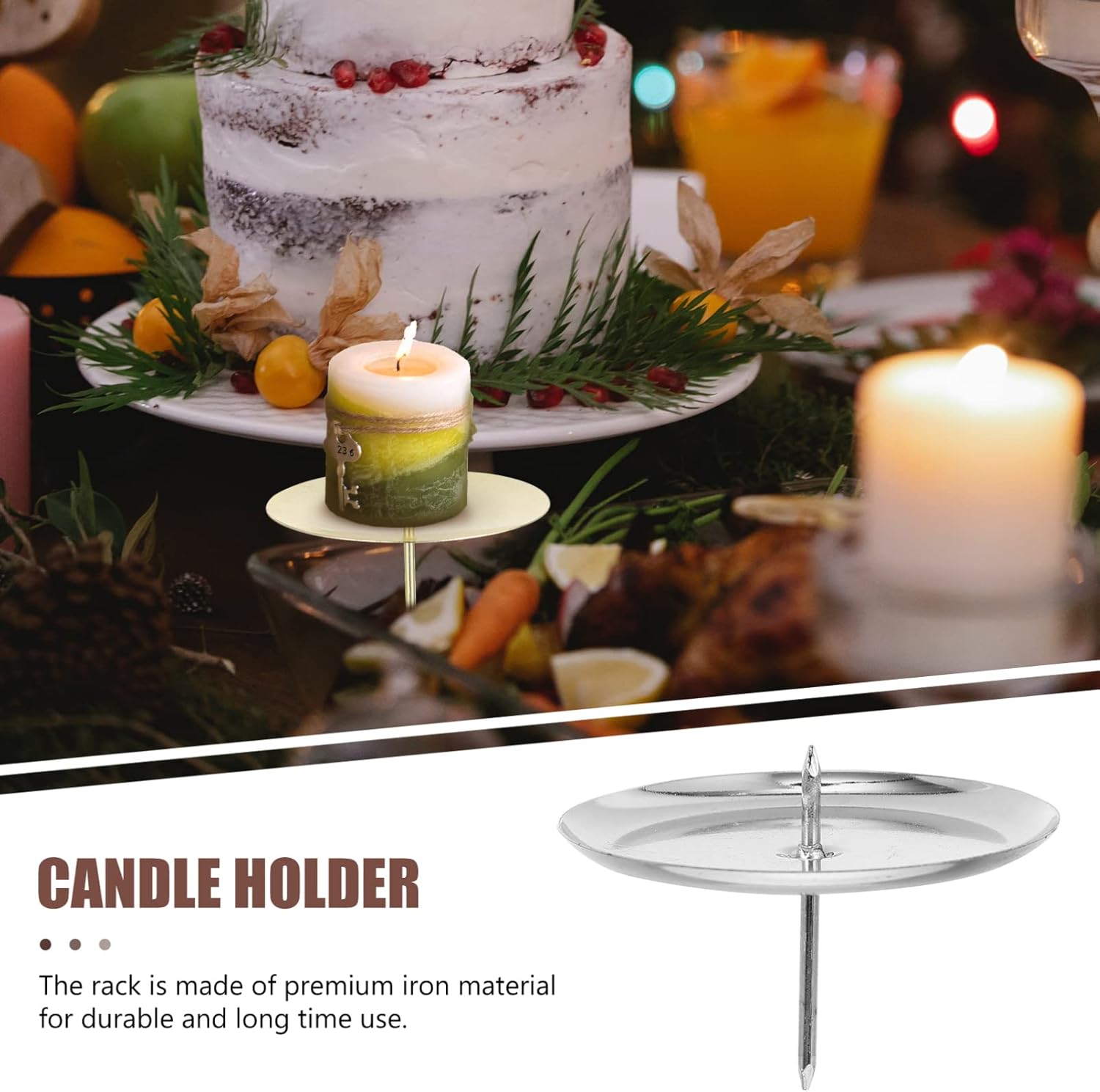 Skiennix Metal Round Pin Candle Holders - 10PCS Silver Candle Spike Plates for Weddings & DIY Decor