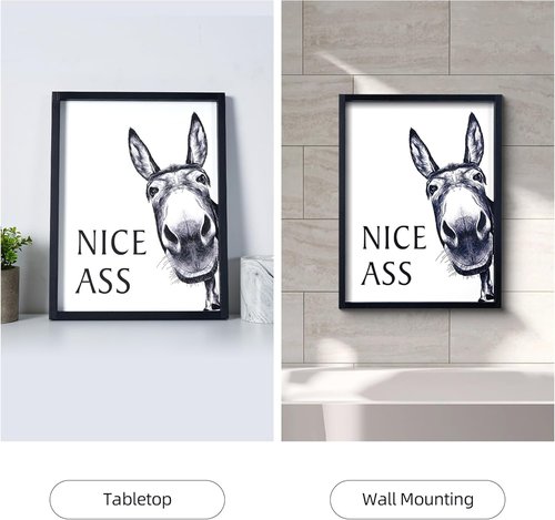 HKBS Framed Bathroom Wall Art - Funny Donkey Decor Sign | Vintage Farmhouse Style (14" L x 11" W)