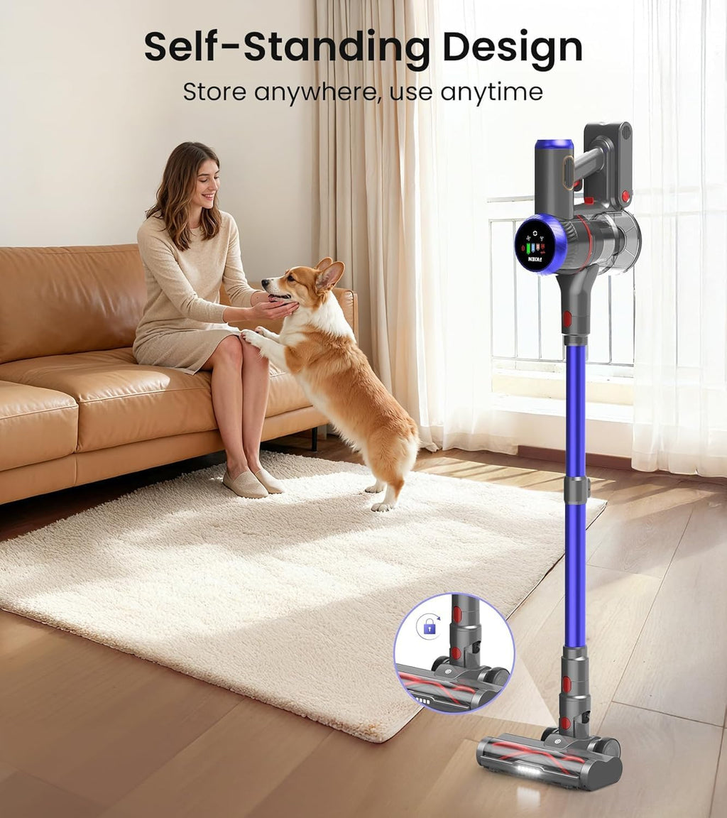 Skiennix Cordless Vacuum Cleaner - 550W Powerful Suction, 65 Mins Runtime, LED Display, Anti-Tangle Brush