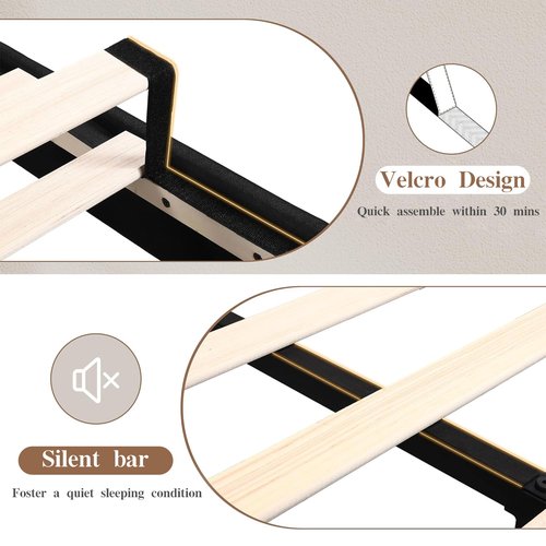VECELO Twin Bed Frame with Type-C & USB Ports, Upholstered Platform Height-Adjustable Cotton and Linen Headboard, No Box Spring Needed, Noise-Free, Easy Assembly, Beige