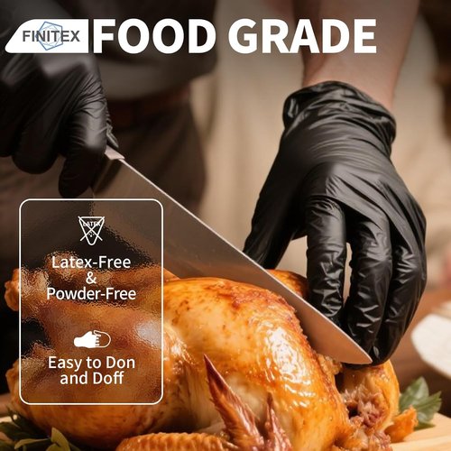 FINITEX Nitrile Disposable Black Gloves - 3.5mil Powder-Free & Latex-Free | Ideal for Cleaning & Food Prep (60/180 Count)