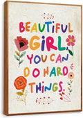 YEOION Inspirational Wall Art - Beautiful Girl You Can Do Amazing Things | Canvas with Metal Frame for Bedroom Decor