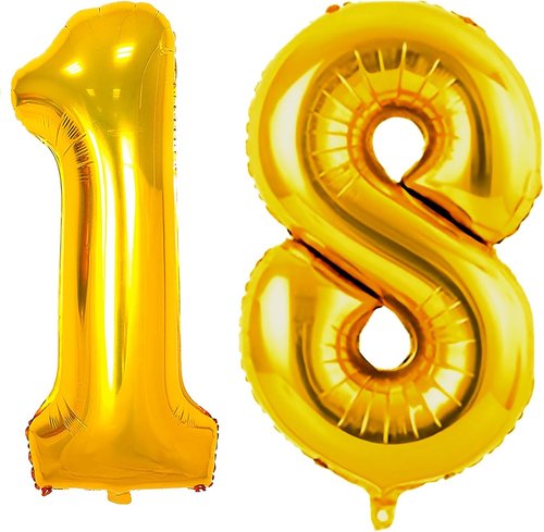 Gold 18 Balloon Number - 42 Inch Foil Mylar Helium Balloon for 18th Birthday & Anniversary Celebrations