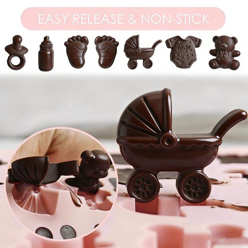 2 Pcs Baby Shower Chocolate Molds, Baby Feet Bottle Carriage Nursing Silicone Molds for Chocolate Candy Gummy Resin Soap Wax Melts Ice Cube Jelly Bite Size