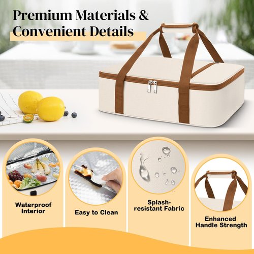Coobiiya Insulated Casserole Carrier - Keeps Food Hot or Cold | Portable Tote Fits 9" x 13" Dish
