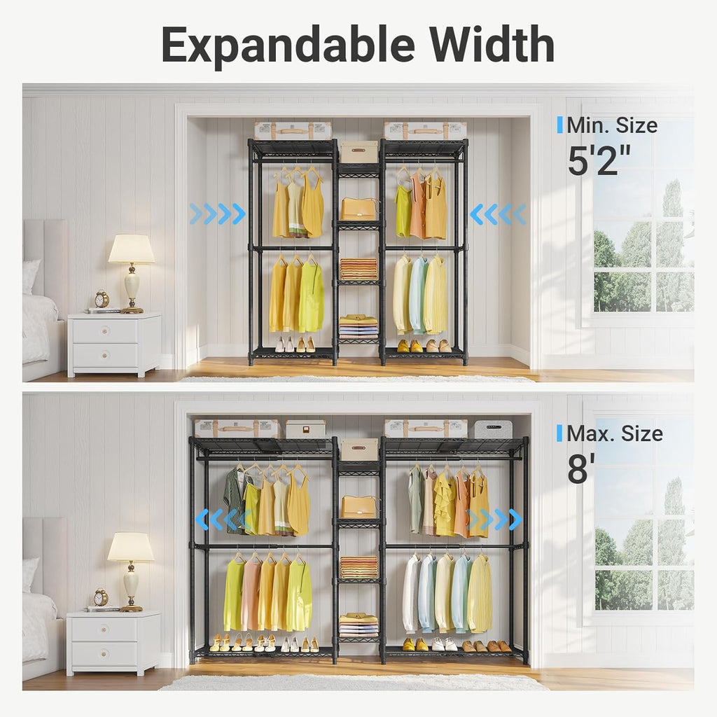 VIPEK X3 Heavy-Duty Expandable Clothes Rack - Adjustable 5'2" to 8' with Shelves & Hanger Rods | Max Load 1210LBS, Black
