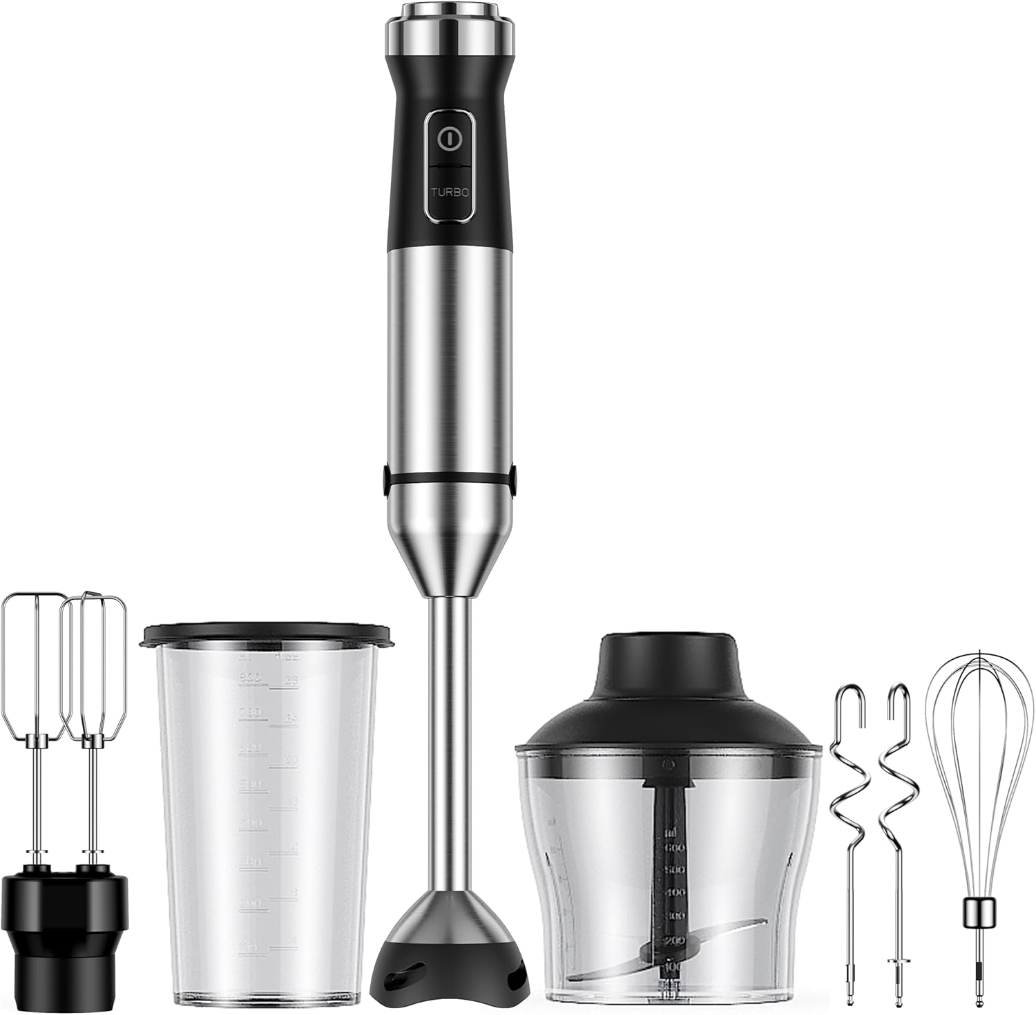 Skiennix 6-in-1 Immersion Blender - 1000W Hand Blender with 20 Speeds & Versatile Attachments - Black