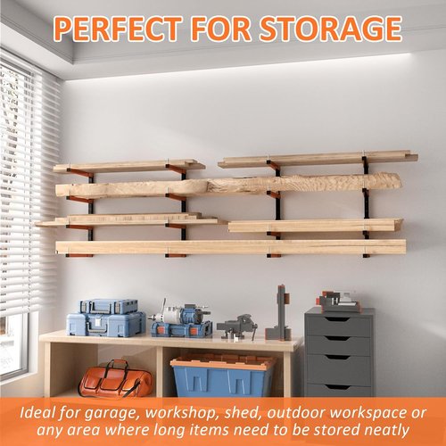 4 Pack Lumber Storage Rack - Heavy Duty Wall Mount Adjustable Rack Holds Up to 1040 Lbs | Ideal for Garage & Workshop