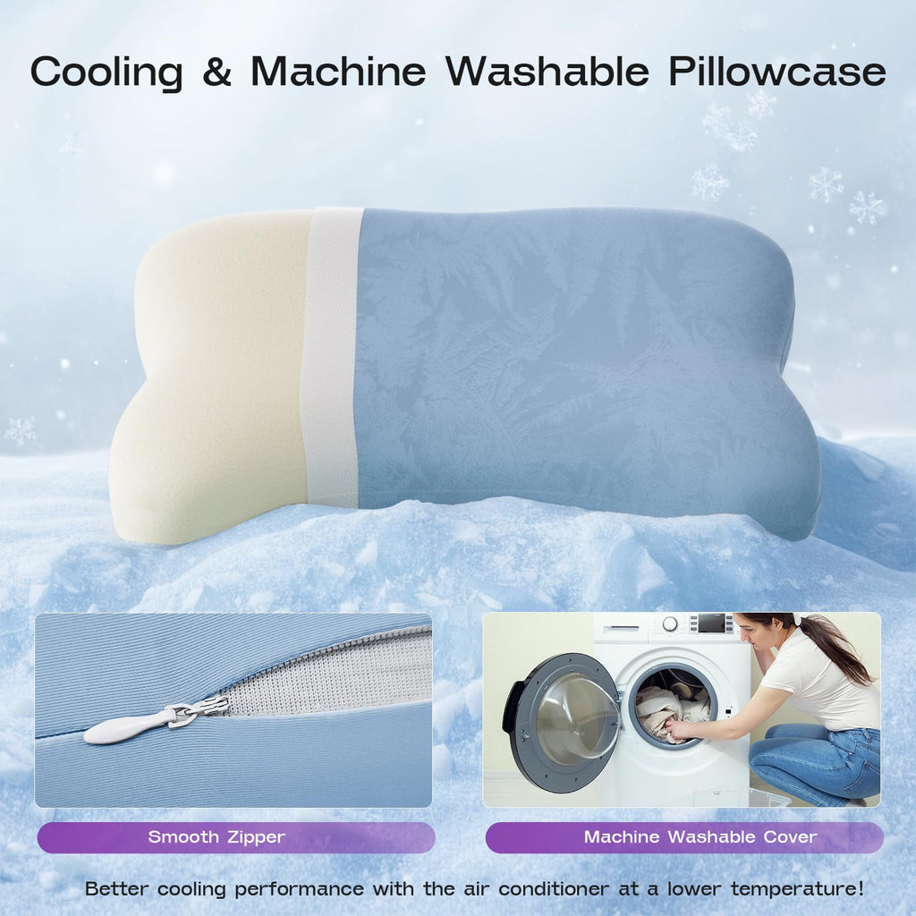 ZZ-WELL Side Sleeper Pillow - Patented Cervical Neck Pillow for Sleeping with Cooling Cover - High Loft Heavy Density Memory Foam Pillows for Side Sleepers & Broad Shoulders Adults (Blue)