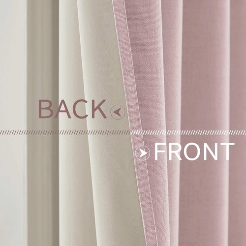 MIULEE 90-Inch Linen Texture Curtains - 100% Blackout Thermal Insulated Pink Drapes | Room Darkening 52x90 Inch (2 Panels)