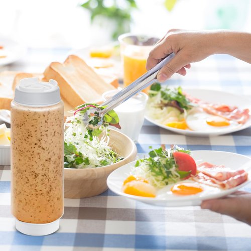 LECEHIVO 12 Pcs 32 oz Condiment Squeeze Bottles with Labels,Inverted Clear Refillable Bottles Plastic Sauce Dispenser for Restaurant Kitchen Ketchup, Dressing, and Sauces