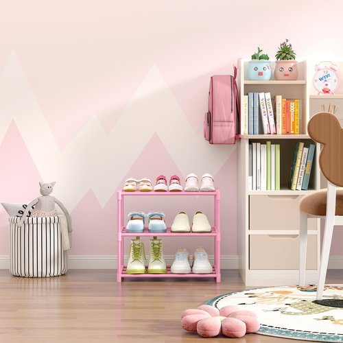 HITHIM 3-Tier Pink Shoe Racks for Women/Girls/Kids' Closet, Small Shoe Storage for 5-7 Pairs, Lightweight Stackable Shoe Shelf Organizer for Entryway, Front Door Entrance, Bedroom