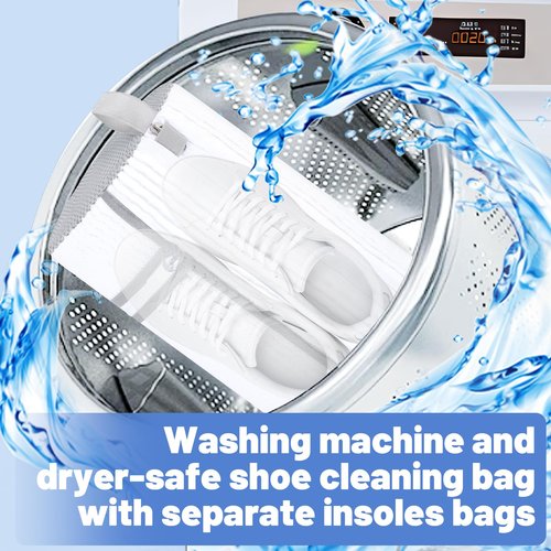 Dntorx 2 PCS Shoe Washing Machine Bag, Reusable L-shaped Zipper Laundry Shoe Bag for Washing Machine with Insoles Mesh Pocket for Washer and Dryer, Shoe Cleaning Bags for Sneaker Tennis Shoes