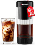 Mueller RapidBrew Cold Brew Iced Coffee Maker - Fast 10-Minute Brewing | Portable & Rechargeable - Adjustable Strength, 20 Servings, Black