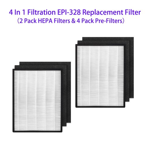 2 Set EPI-328 Replacement Filter for COLZER EPI-328 and Domccy NS-320 Air Purifier, H13 Hepa Filters with High efficiency Activated Carbon, 2 Pack HEPA + 4 Pack Pre-Filter