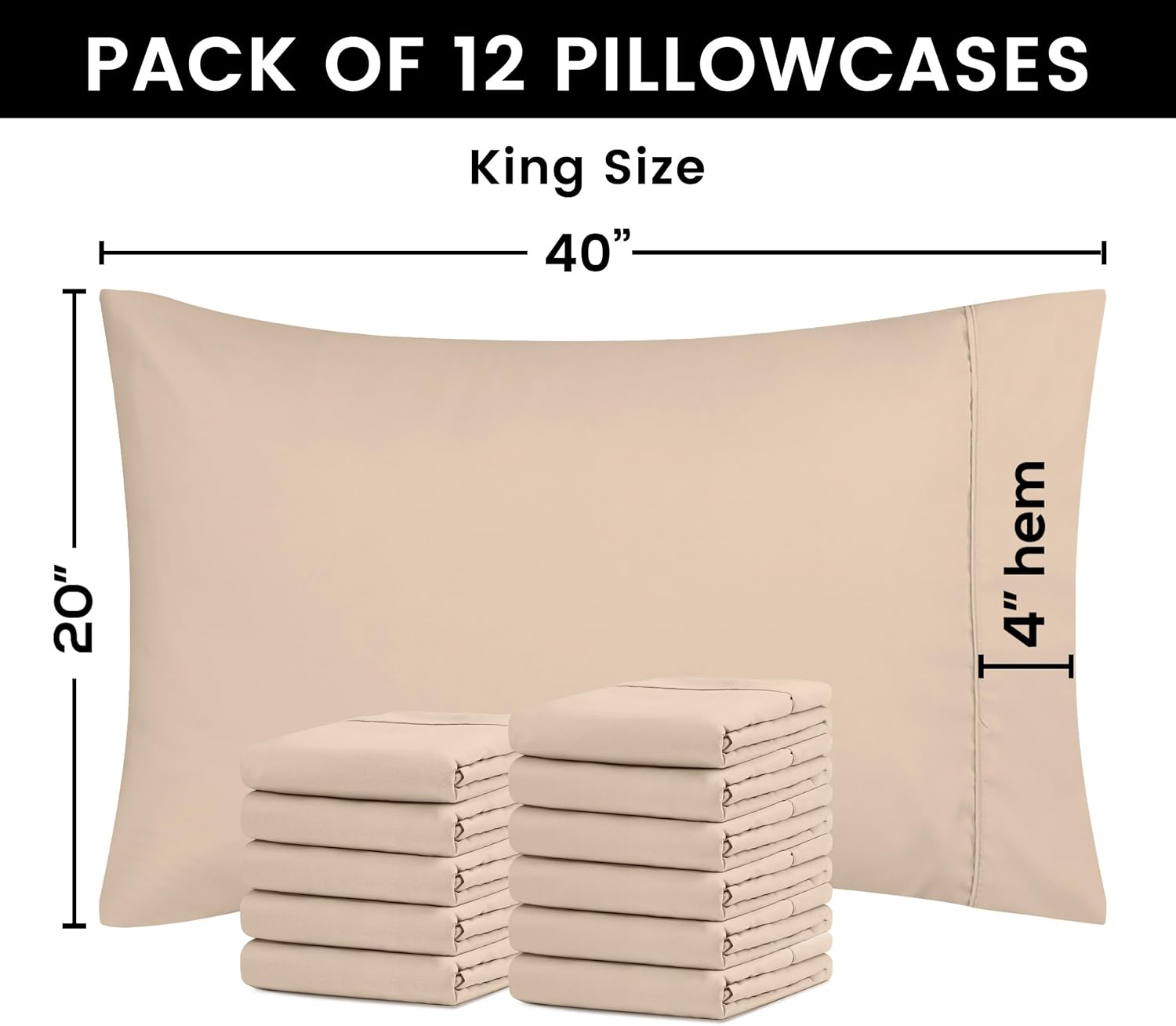 Utopia Bedding King Pillow Cases - 12 Pack Soft Brushed Microfiber | Fade Resistant 20 X 40 Inches (Beige)