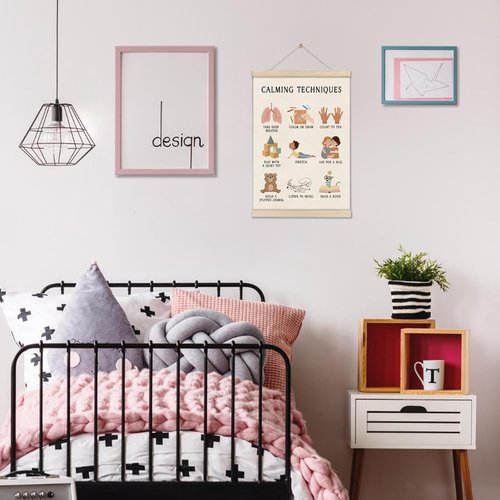 DOI-LANEE Mental Health Poster Hanger Frame - Educational Boho Wall Art 16x12 Inch | Calming Techniques Decor