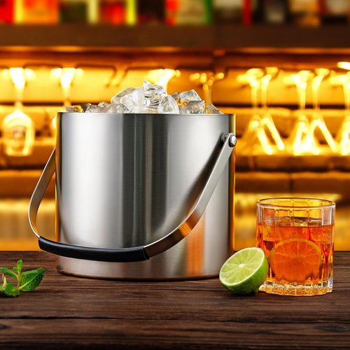 4L Ice Bucket with Lid, Scoop, Tongs and Strainer, Double Wall Stainless Steel Ice Buckets for Parties, Cocktail Bar, Chilling Wine, Champagne, Large Outdoor Champagne Ice Container