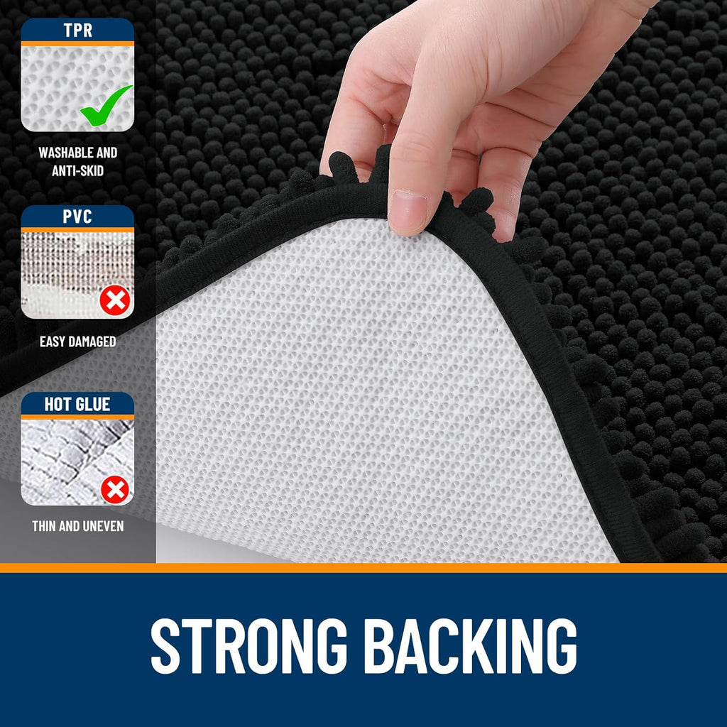 OLANLY Bathroom Rugs - Extra Soft Chenille Bath Mats | Quick Dry, Machine Washable, 30x18, Black