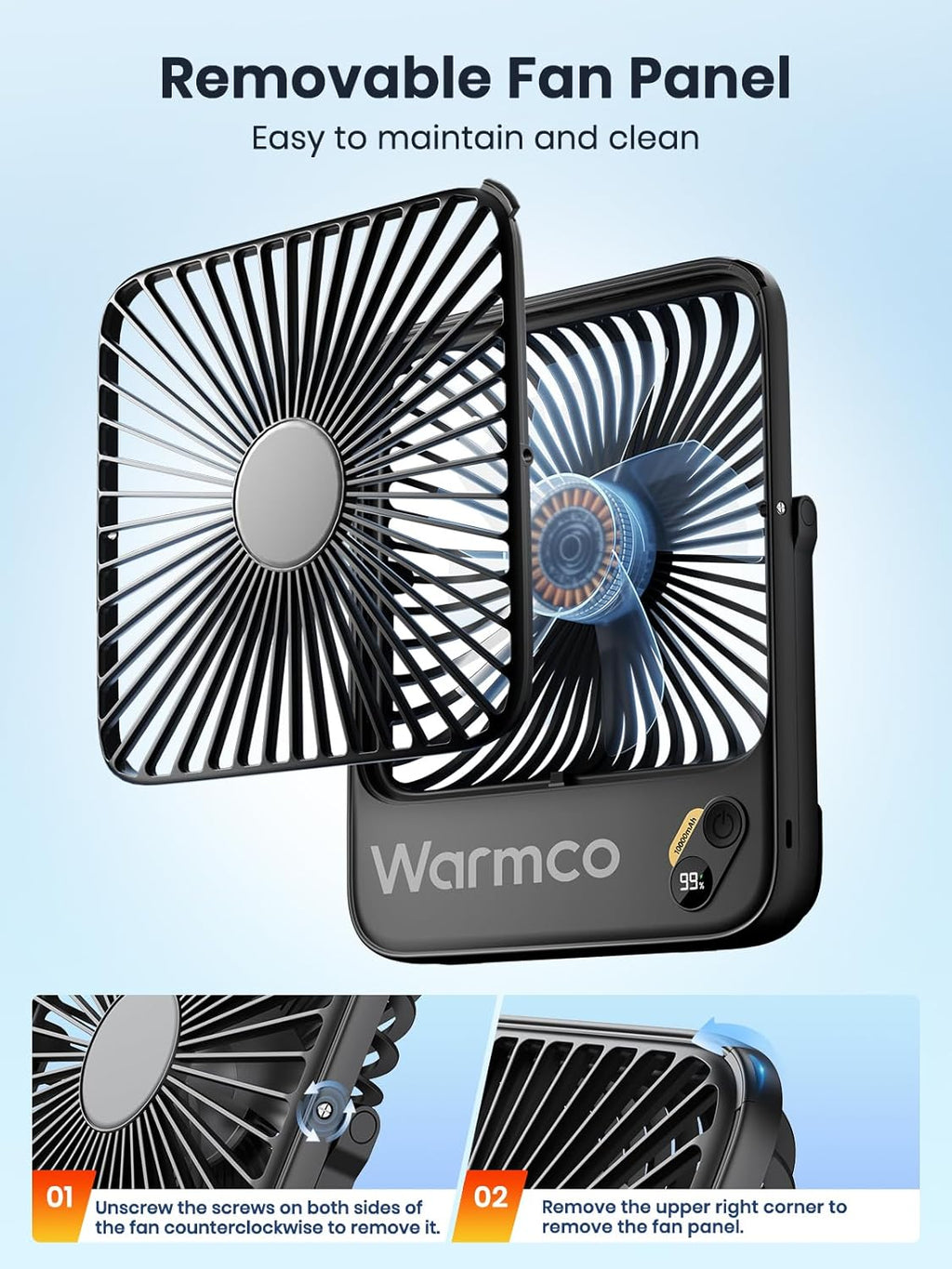 Warmco 10000mAh Portable Travel Fan - 7-Inch Ultra-Thin, Quiet & Rechargeable with 24H Runtime | Ideal for Camping, Office & Bedroom