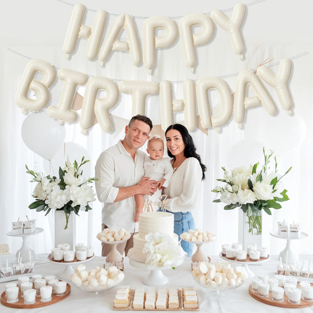 Beige Number 1 Balloon - Happy Birthday Balloon Banner for 1st Birthday Party Decoration