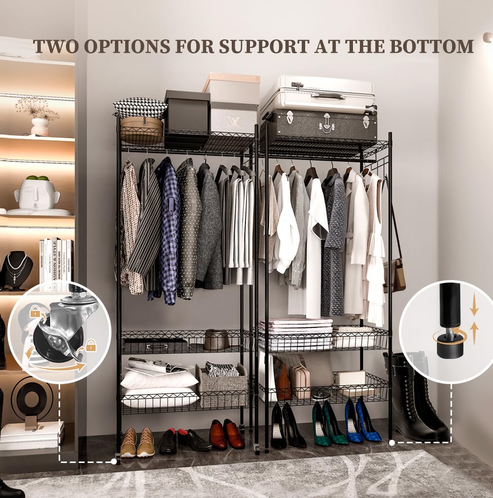 MRRcute Clothes Rack | Adjustable Closet Shelves | Heavy Duty Rolling Garment Rack | Freestanding Clothing Rack | Closet Organizers and Storage | Clothing Racks for Hanging Clothes.
