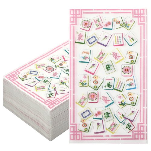 150 Pcs Mahjong Party Napkins Guest Disposable Paper Cocktail Napkins Funny Mah Jong Pattern Bathroom Hand Towel for Family Birthday, Game Night, Mahjong Night, Cocktail Party(Classic)