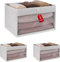 WUIKE Fabric Storage Bins - Large Foldable Organizer Baskets with Clear Window | Beige, 3-Pack