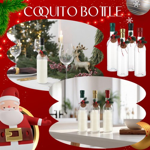 Baderke 24 Pcs 750 ml Christmas Plastic Wine Bottles with Pine Cones Branches Picks 25 oz Christmas Coquito Champagne Bottles Ideal for Homemade Brewing Wine and Storage Xmas Party Supplies