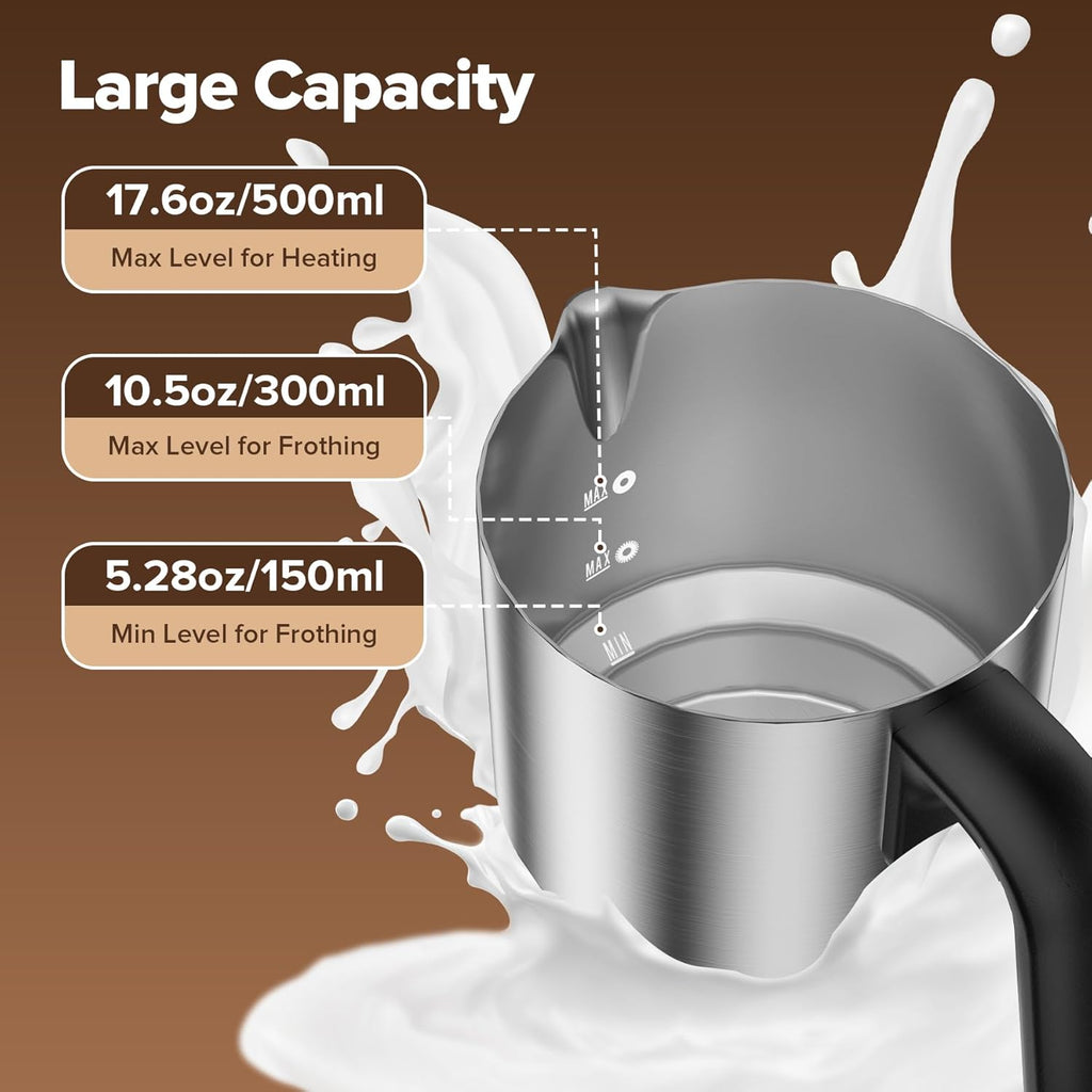 Skiennix Electric Milk Frother - Large Capacity Detachable Foam Maker | 30.44 Oz Stainless Steel Jug