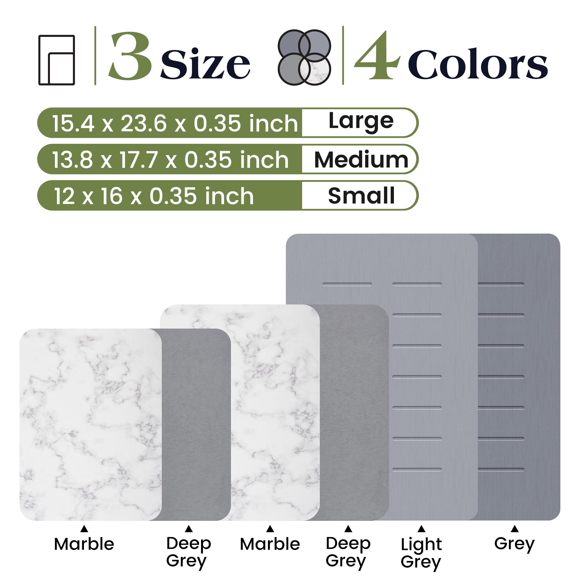 AOTASO 2 Pcs Dish Drying Mats for Kitchen Counter Set 12 x16 inch Diatomaceous Earth Stone Drying Mat Heat Resistant Super Absorbent Mat Marble White