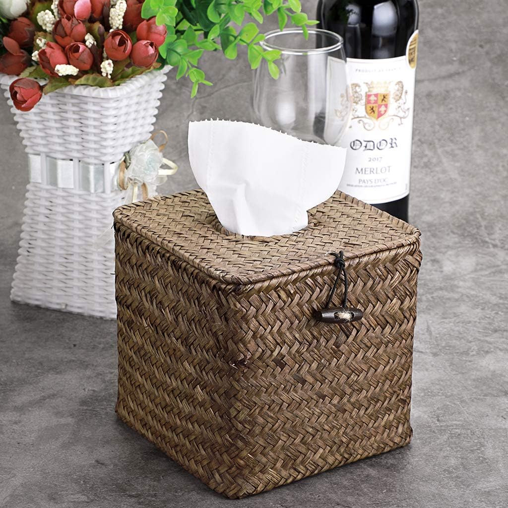 Sumnacon Seagrass Tissue Box Cover - Rustic Woven Design for Bathroom, Bedroom, Office | Coffee Color