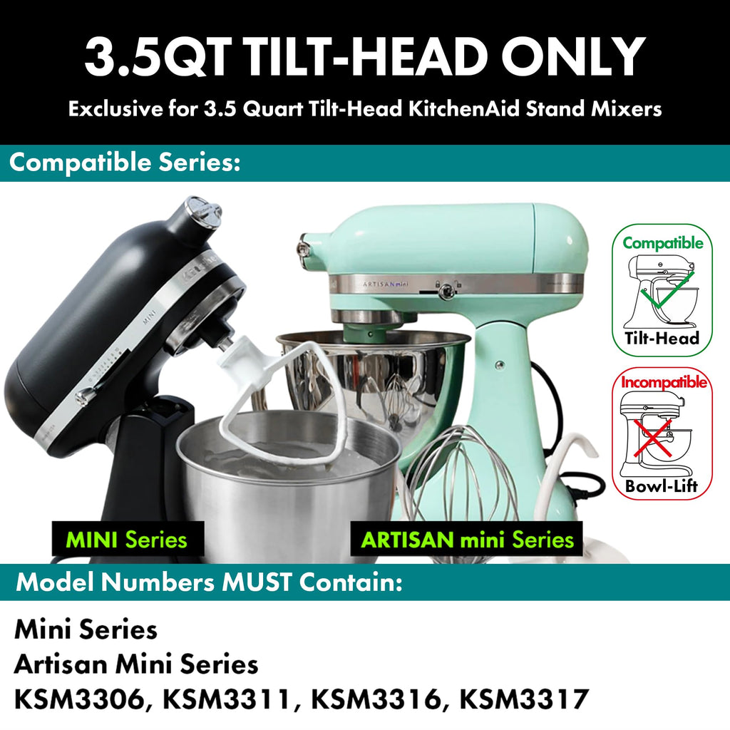 Spiral Dough Hook Replacement for KitchenAid 3.5 Qt. Tilt-Head Stand Mixers/Polished 18/8 Stainless Steel Accessories/No coating/Dishwasher Safe/Compatible for KSM3311/3316/ Artisan Mini Series