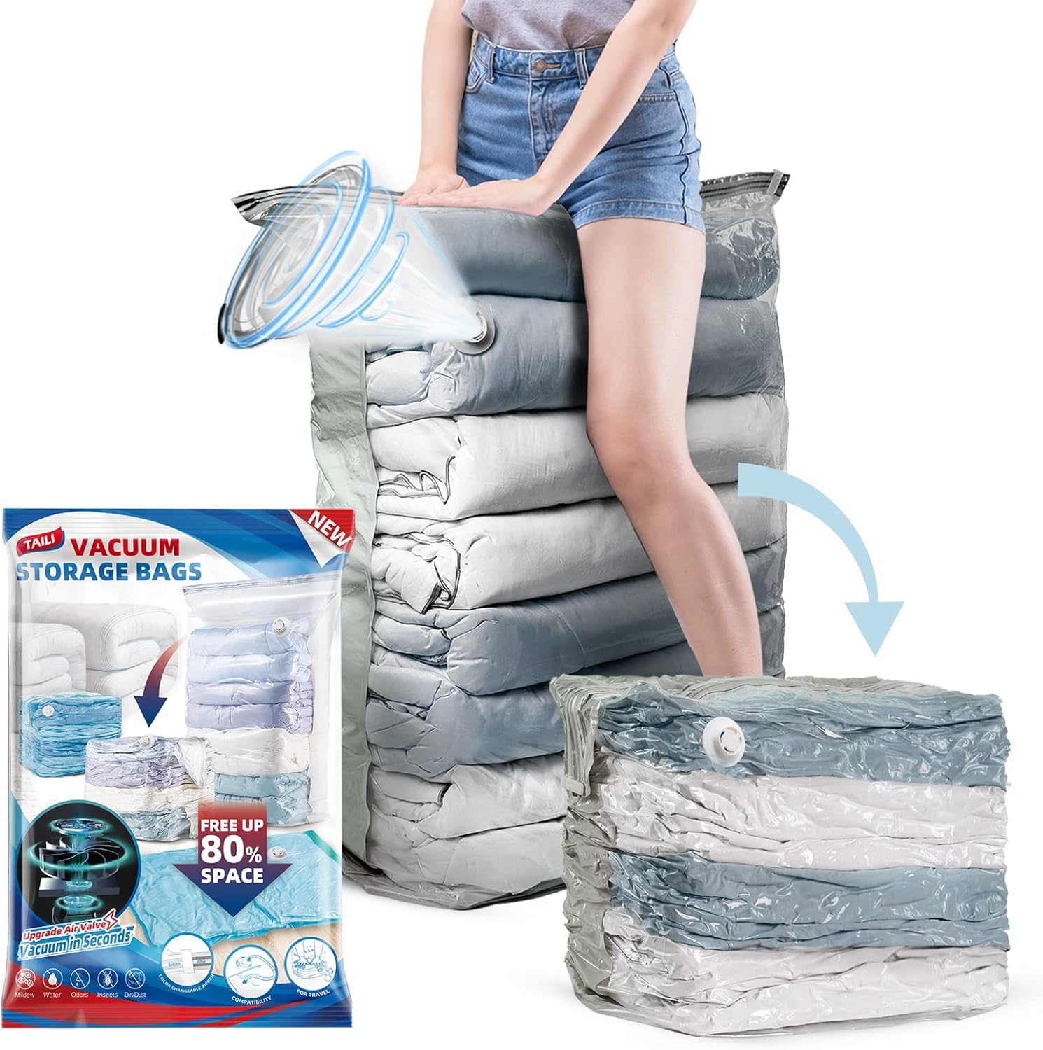 TAILI Jumbo Vacuum Storage Bags - 6 Pack Extra Large Seal Bags for Clothing & Bedding | 31x40x15 Inch, Cream