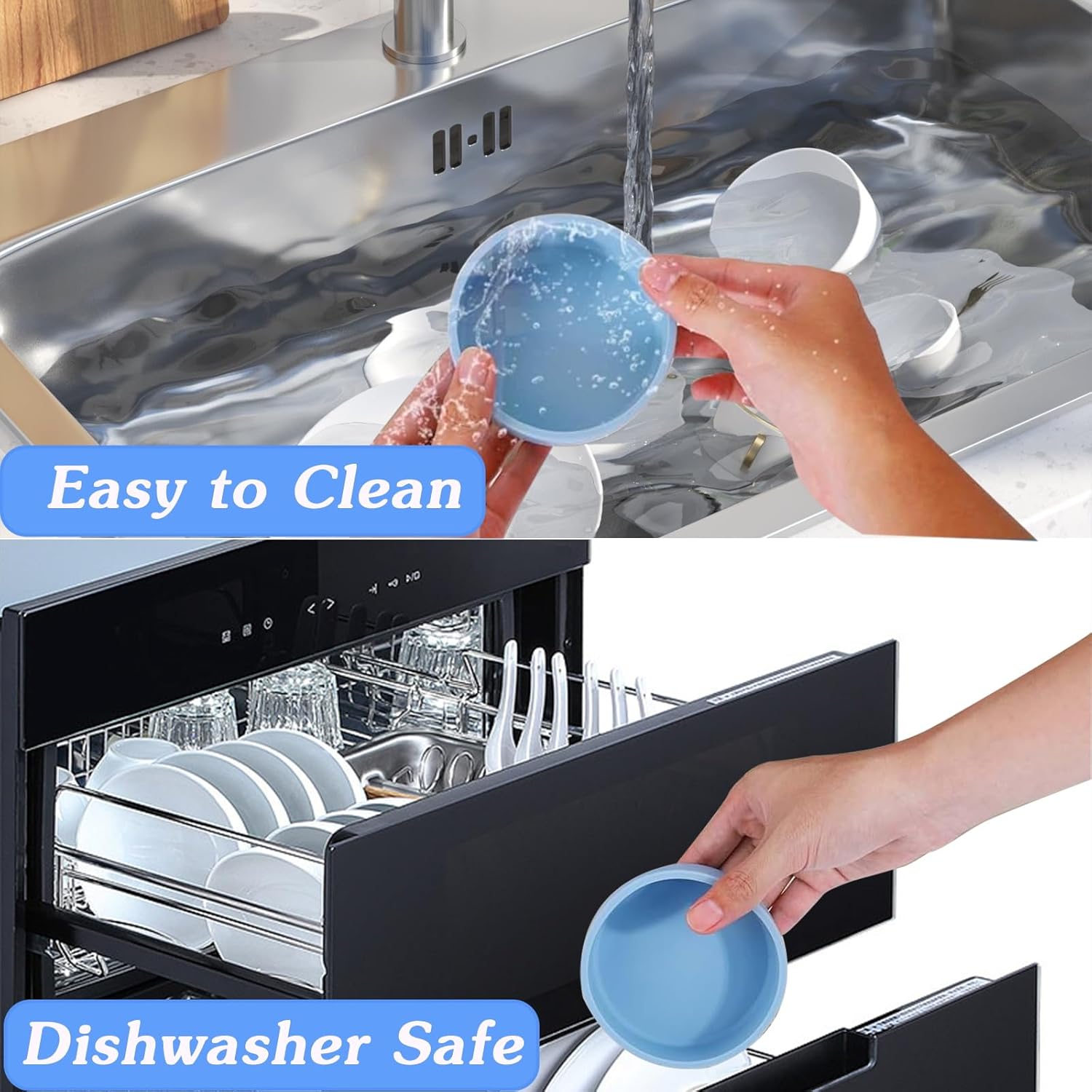 ZHYEEDAA Air Fryer Egg Mold - Reusable Silicone Individual Egg Bite Maker | BPA Free, Dishwasher Safe, Round Blue (3 Pcs)