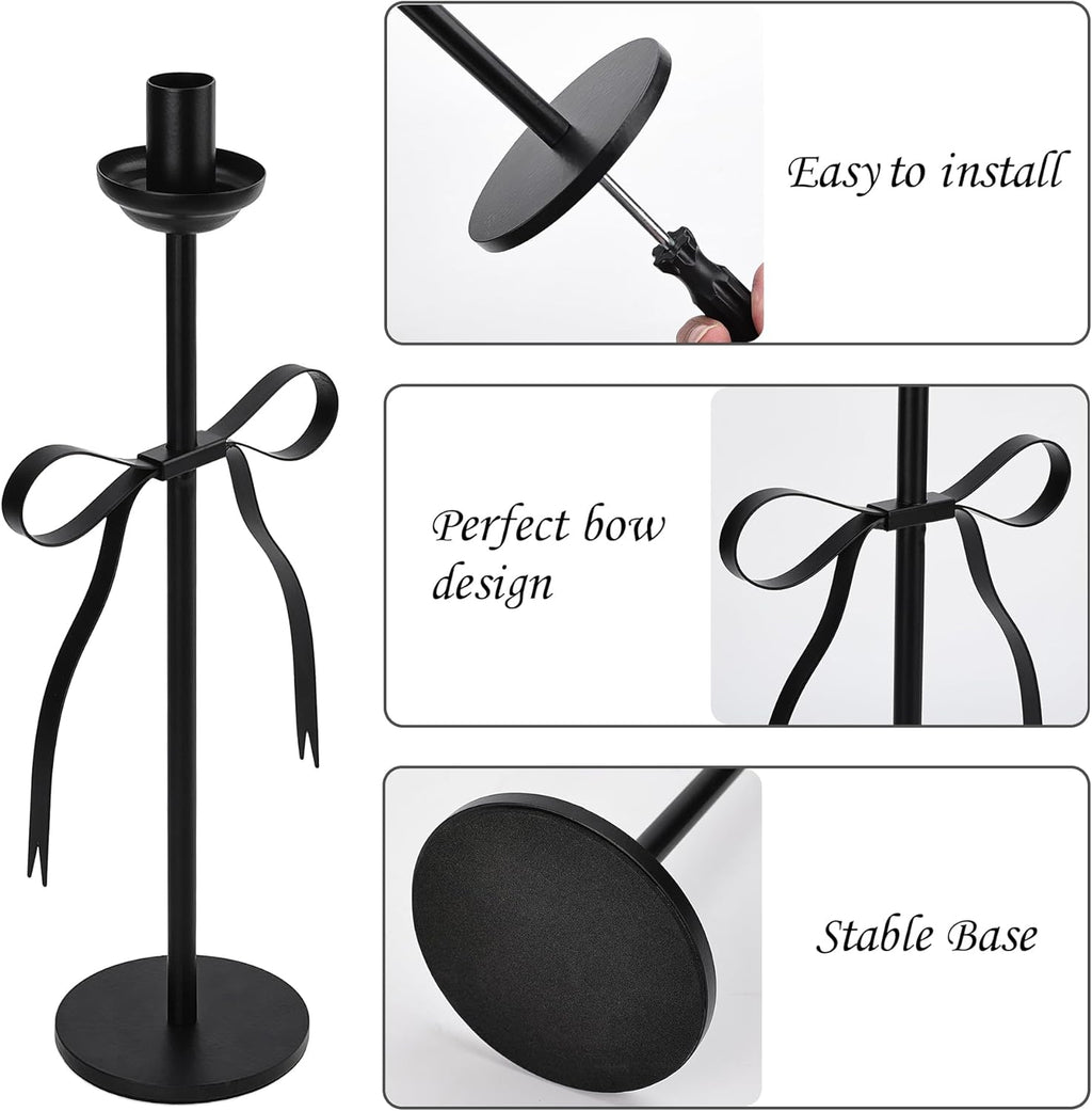 Regine Switzerland Black Taper Candlestick Holders - Set of 2 Modern Metal Candle Stands for Dining Table Decor