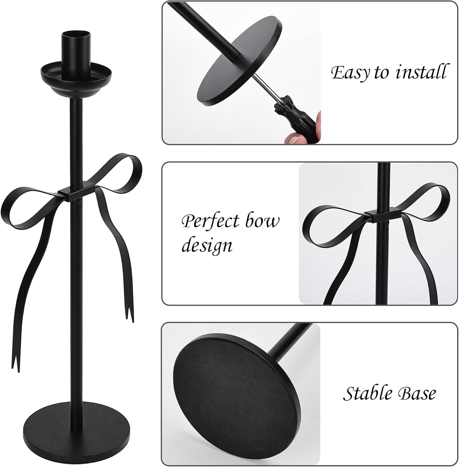 Regine Switzerland Black Taper Candlestick Holders - Set of 2 Modern Metal Candle Stands for Dining Table Decor