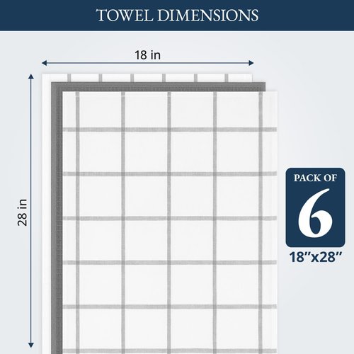 LANE LINEN Cotton Kitchen Towels Set - Absorbent & Quick-Drying Dish Cloths, 6-Pack, 18" x 28", Soft Grey