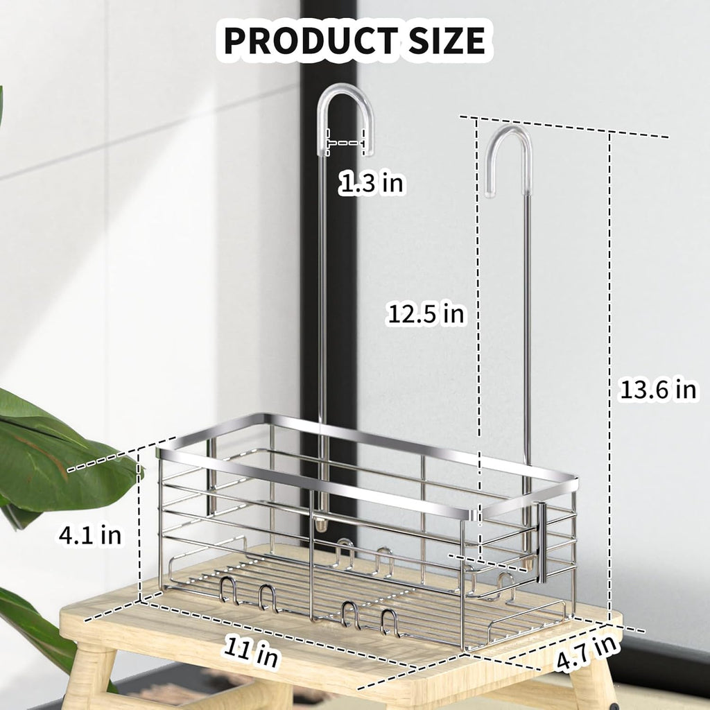 SHANSHUI Shower Caddy - Rustproof 304 Stainless Steel Bathroom Organizer with Hooks | Over Door Design