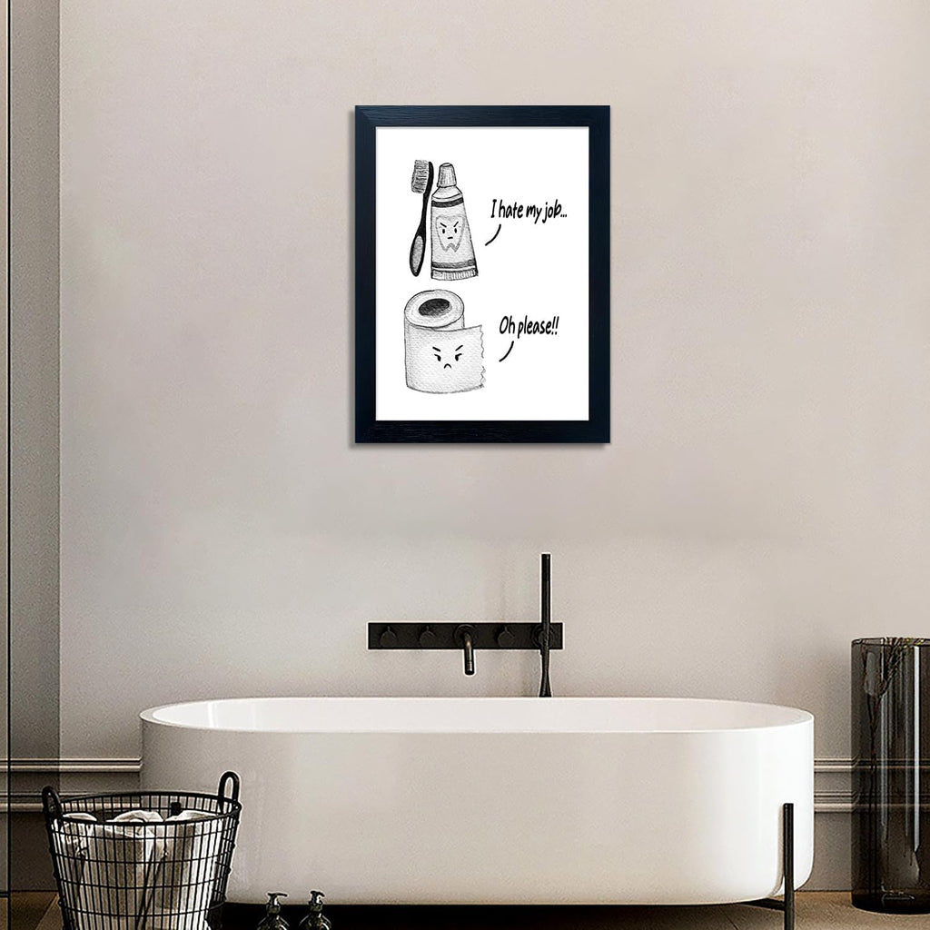 Skiennix Kids Bathroom Decor - Cute Framed Canvas Print with Funny Artwork | Modern Black and White Design
