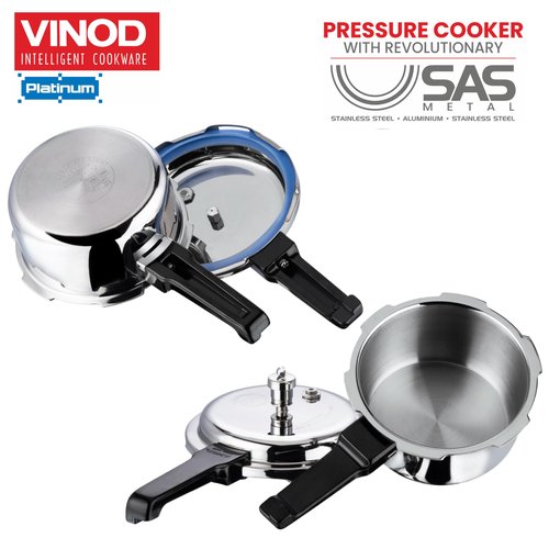 Vinod Platinum Triply Stainless Steel Outer Lid Pressure Cooker102 oz Capacity - ISI Certified, Silver, Induction Friendly, Pressure Cooker for Home Cooking
