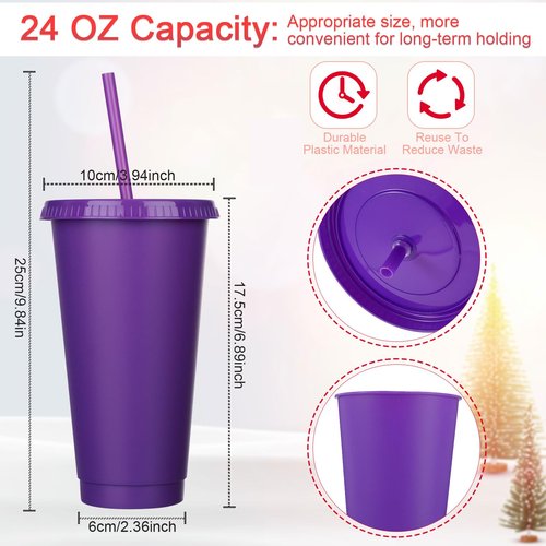Honeydak 60 Pcs Tumbler with Straw and Lid Bulk Water Bottle Iced Coffee Travel Mug Cup Reusable Plastic Cups for Party Birthdays 24-27 oz (Solid Color)