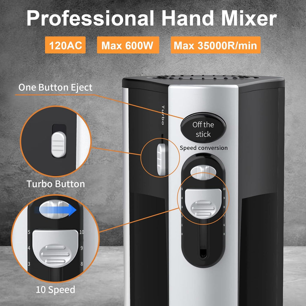Skiennix 600W Electric Hand Mixer - 10-Speed Powerful Kitchen Mixer with Turbo for Baking & Whipping Cookies