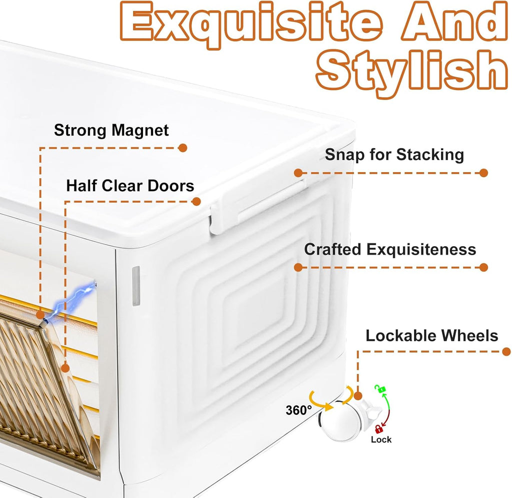 Skiennix 4-Tier Stackable Storage Bins - Collapsible Closet Organizers with Lids & Wheels | 23QT