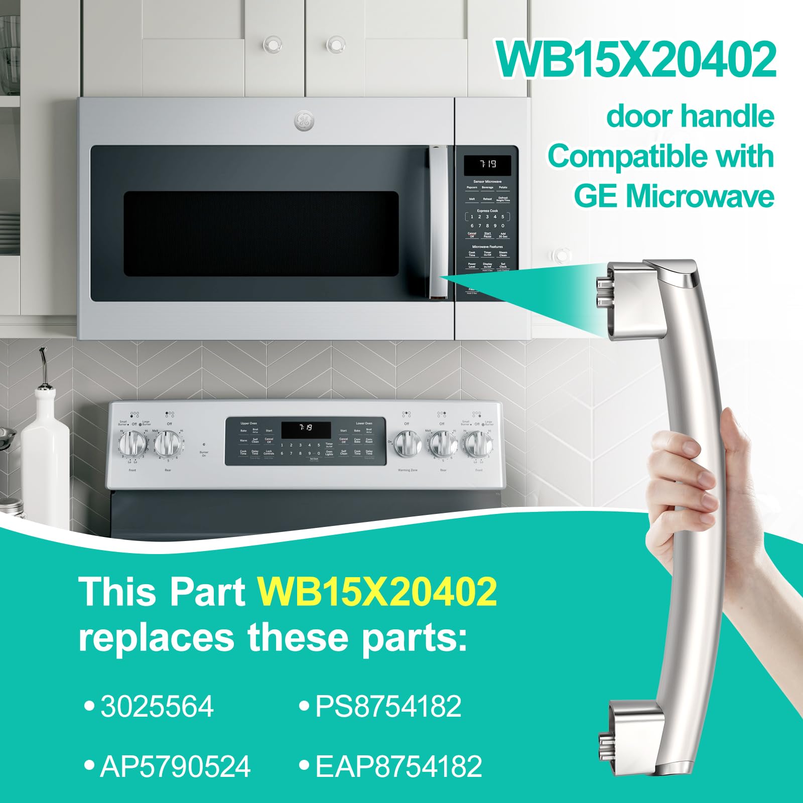 Upgraded WB15X20402 Microwave Door Handle Replacement Compatible with GE Microwave Oven JVM6175EF1ES, PVM9195SF3SS, PNM9196SF3SS, Fit General Electric Microwave Handle Replacement Parts