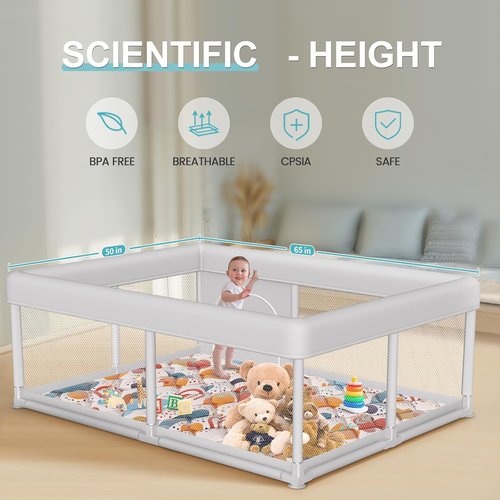 Hiaksedt Baby Playpen - Sturdy Safety Play Yard with Mat | 65 x 50 Inch for Indoor & Outdoor Use