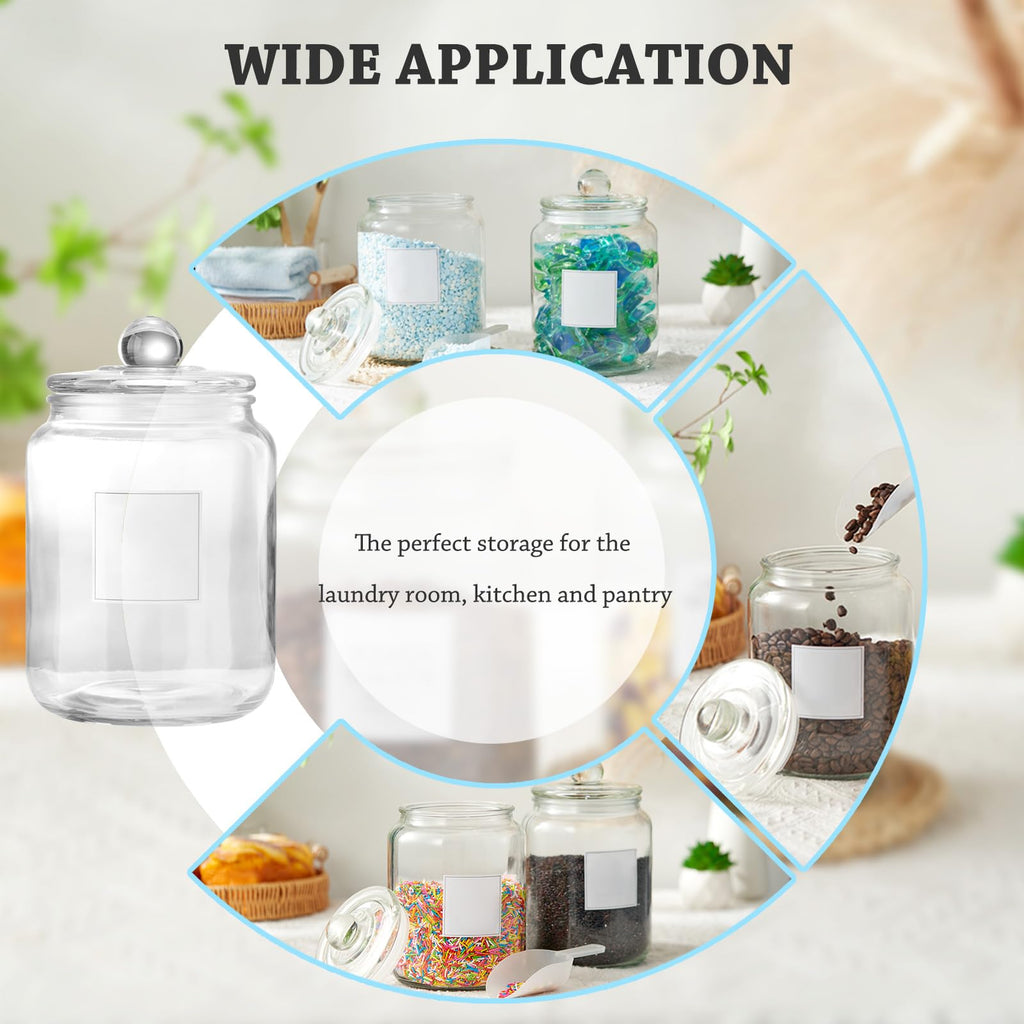 FyndraX Laundry Glass Jars with Dryer Sheets Holder, Containers with Scoop and Labels for Laundry Room Organization and Storage Detergents Pods or Powder, Scent Booster Beads, Set of 3