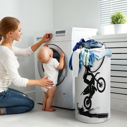 Dirt Bike Motocross Rider Large Laundry Basket Laundry Hamper Bag Washing Bin Collapsible Tall With Handles Travel Bathroom