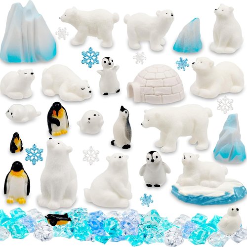 Bbiamsleep Mini Arctic Animal Figurines Set - 65 Pcs Polar Bear & Penguin for Holiday Decor
