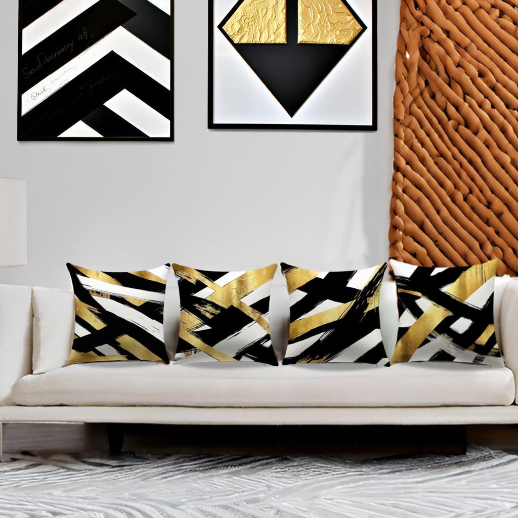 YAJTJX Black and Gold Pillow Covers Set of 4,18 x 18 inch Pillow Covers,Abstract Geometric Stripe Throw Pillows for Home Living Room Decor Sofa Couch Bedroom Pillow Cases